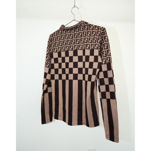 Vintage Fendi Zucca Monogram Checked Button Up Long Sleeve Shirt Women's - Picture 2 of 5